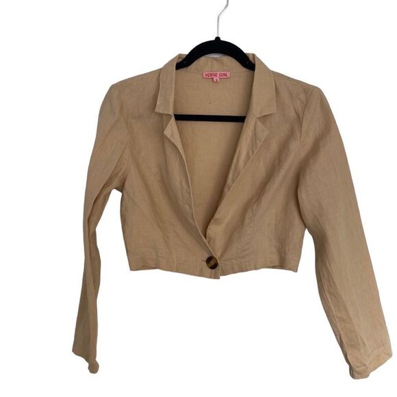 Verge Girl 100% Linen Cropped Long Sleeve Blazer - Picture 6 of 6